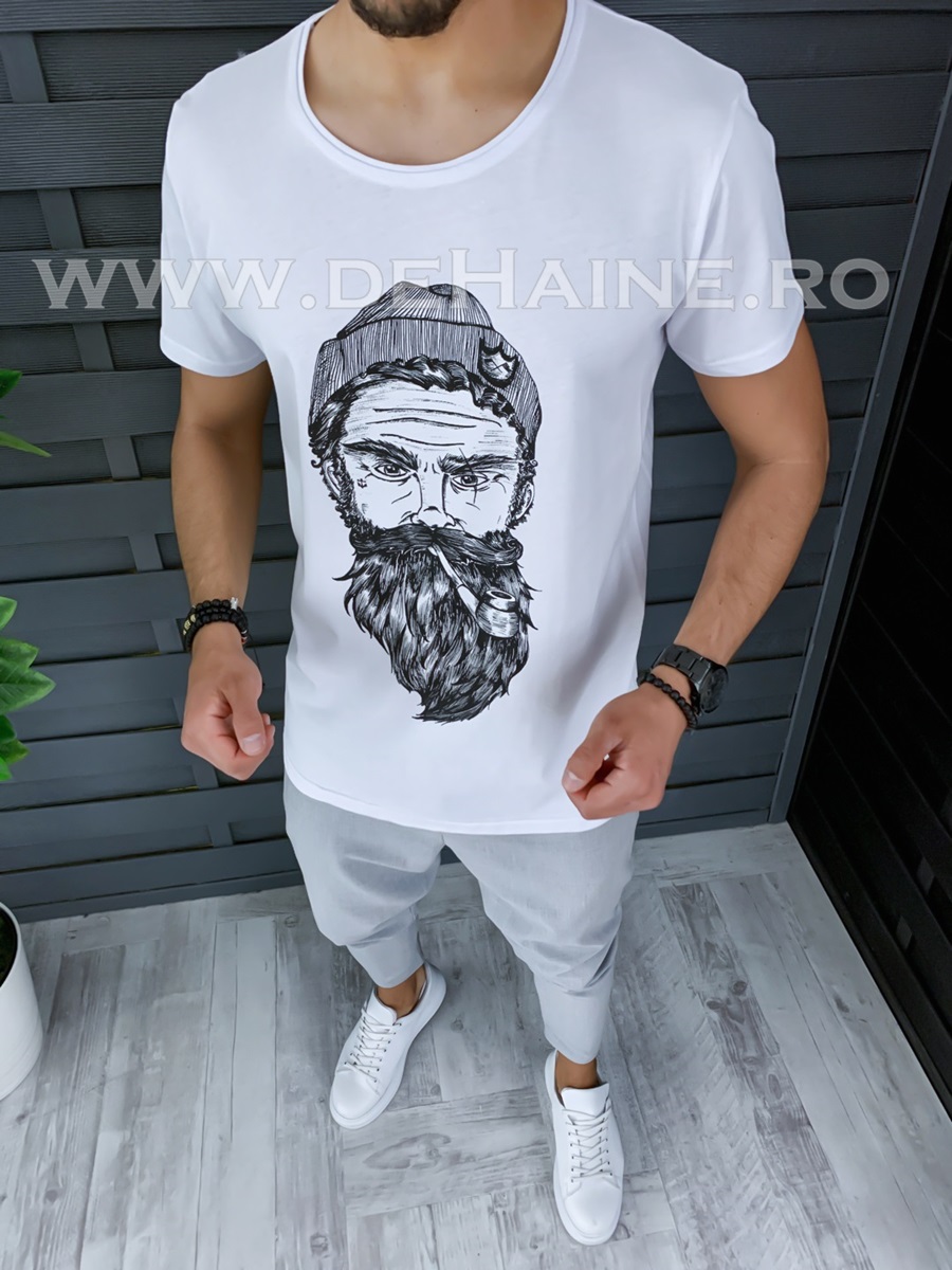 Tricou barbati alb slim fit zr b1005 n1-4